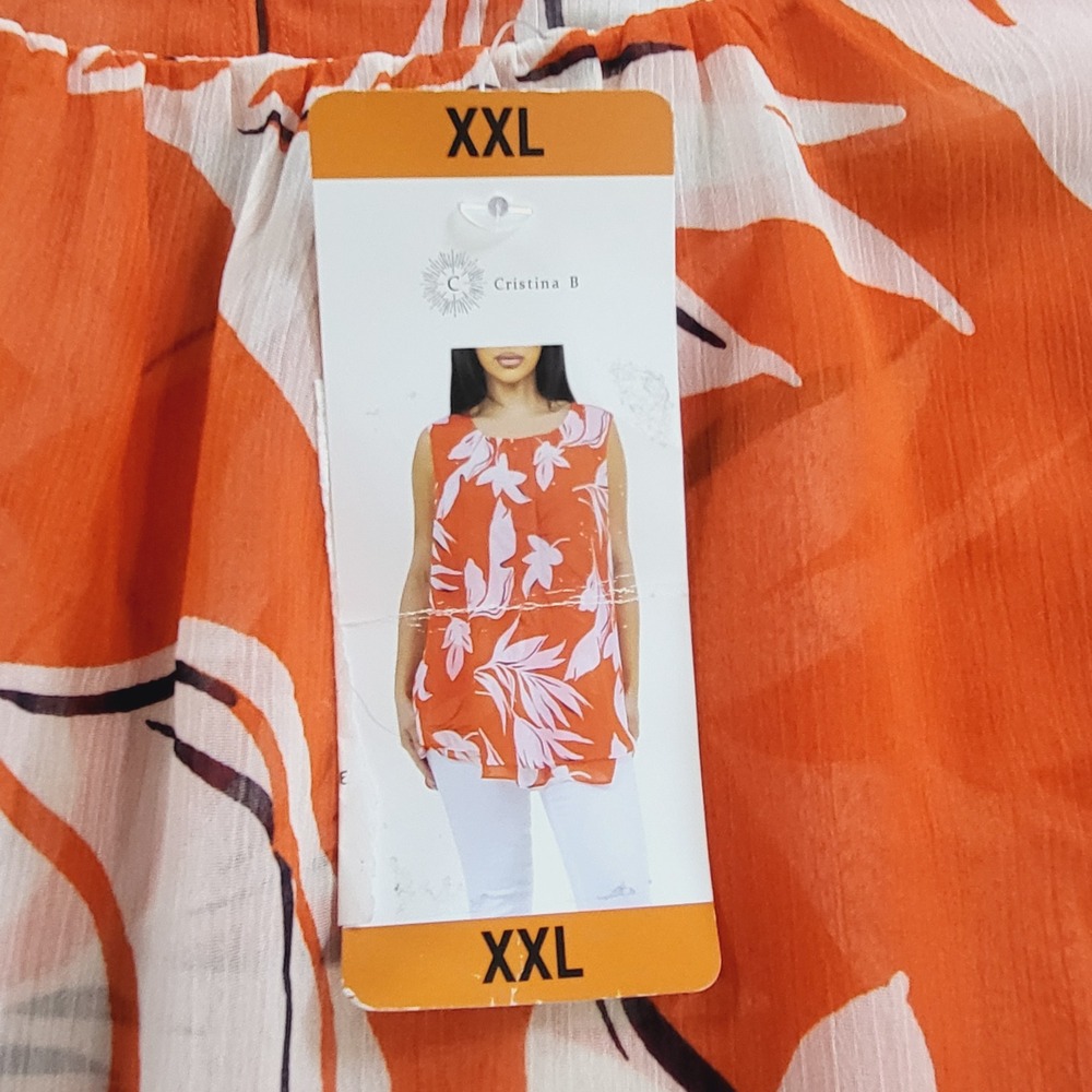 Cristina B Womens XXL Orange Tropical Floral Tiered Sleeveless Blouse NWT